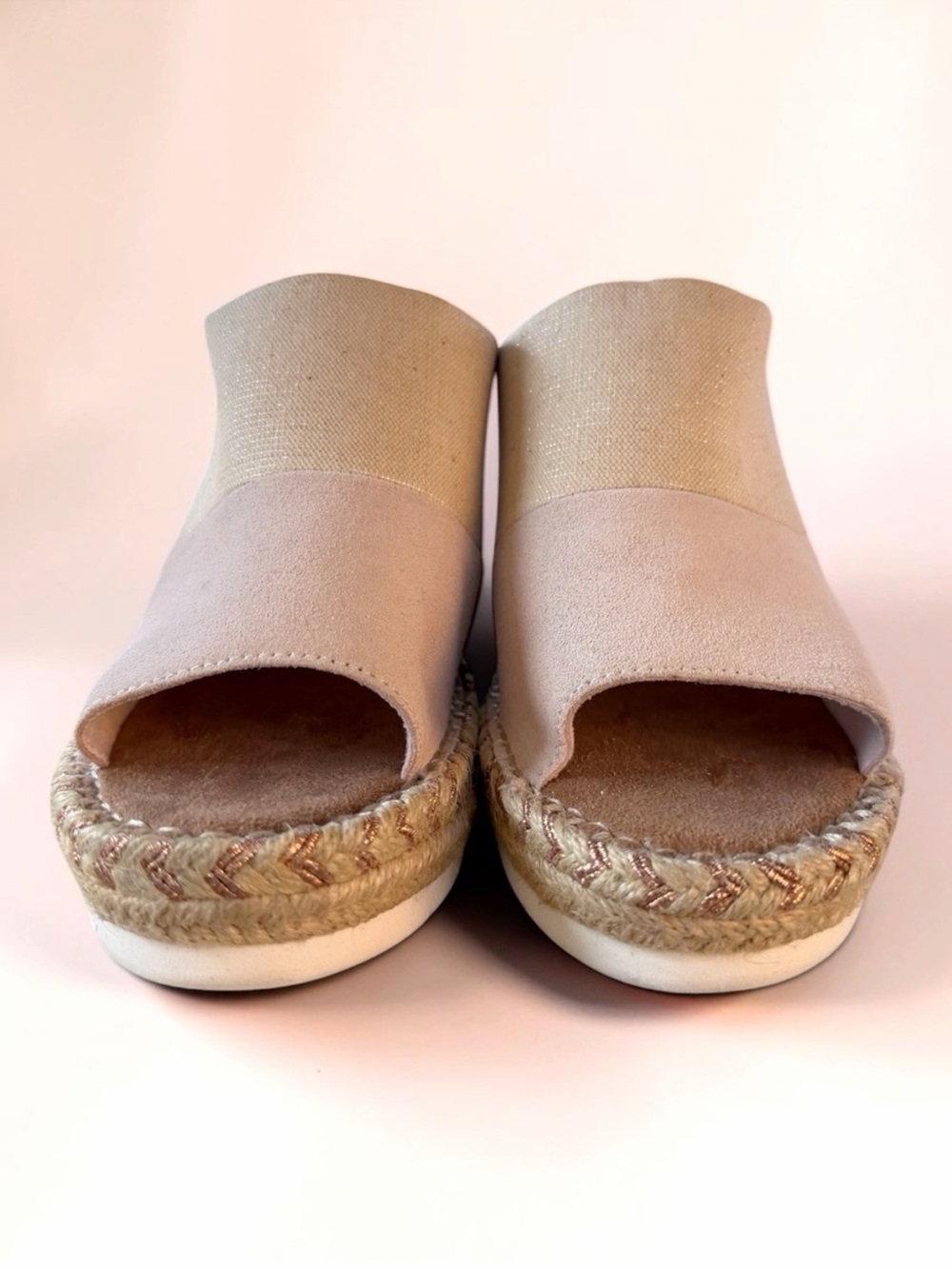 TOMS Pink & Beige Espadrille Wedge Slides - Picture 4 of 7